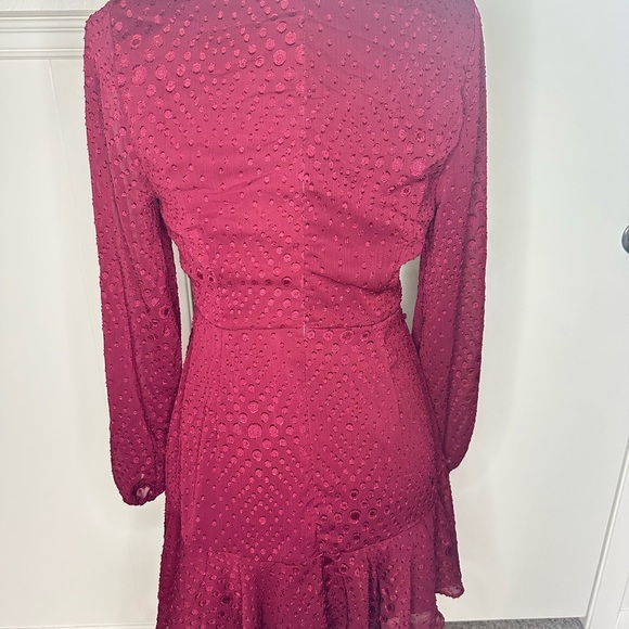 Altar’d State Chic Red Wrap Dress with Ruffled Hem and Bishop Sleeves Size M - Picture 3 of 7